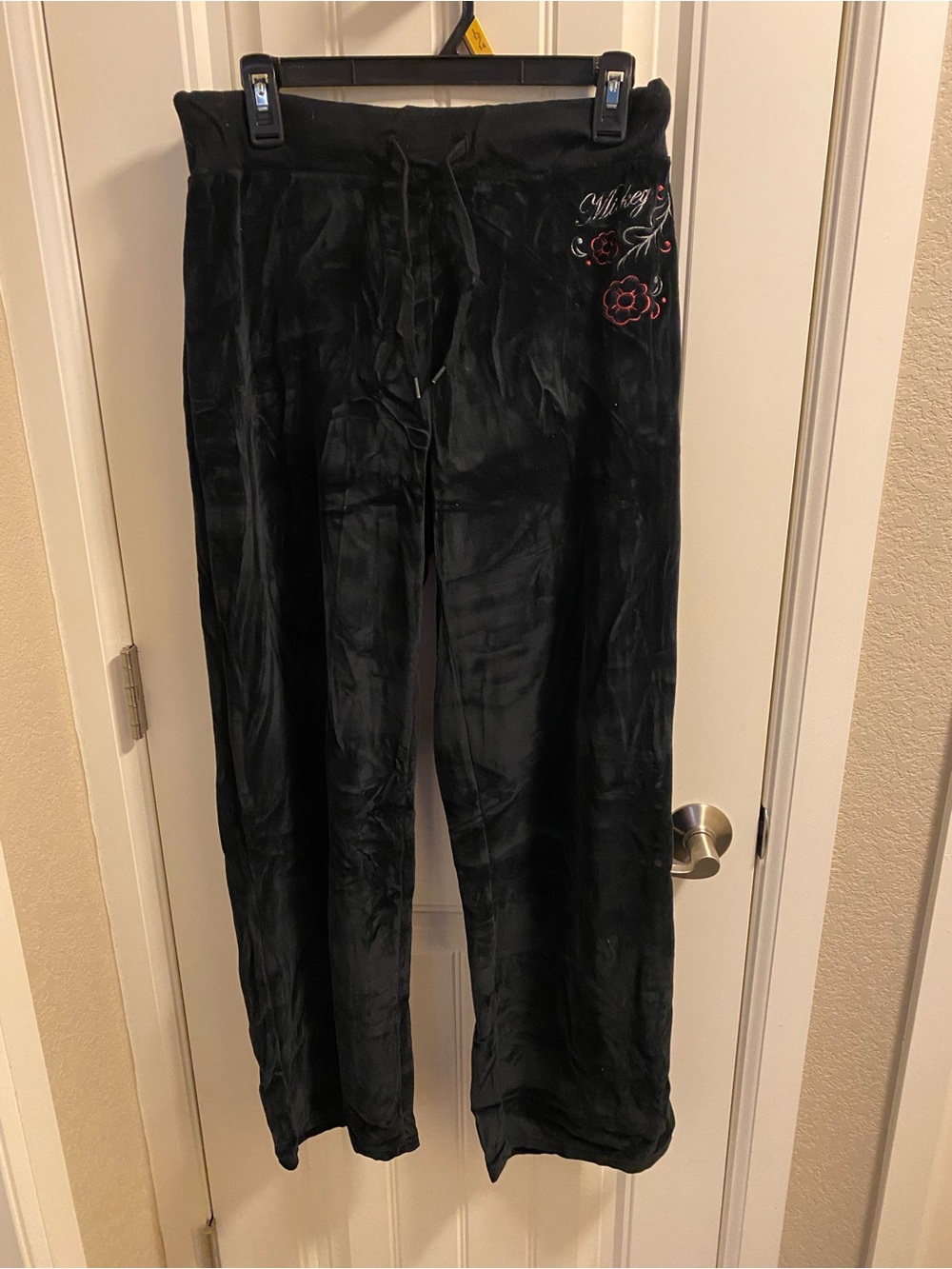 Vintage Disney Shopping M Pants Black Velvet Mickey Mouse Sweatpants Medium Med